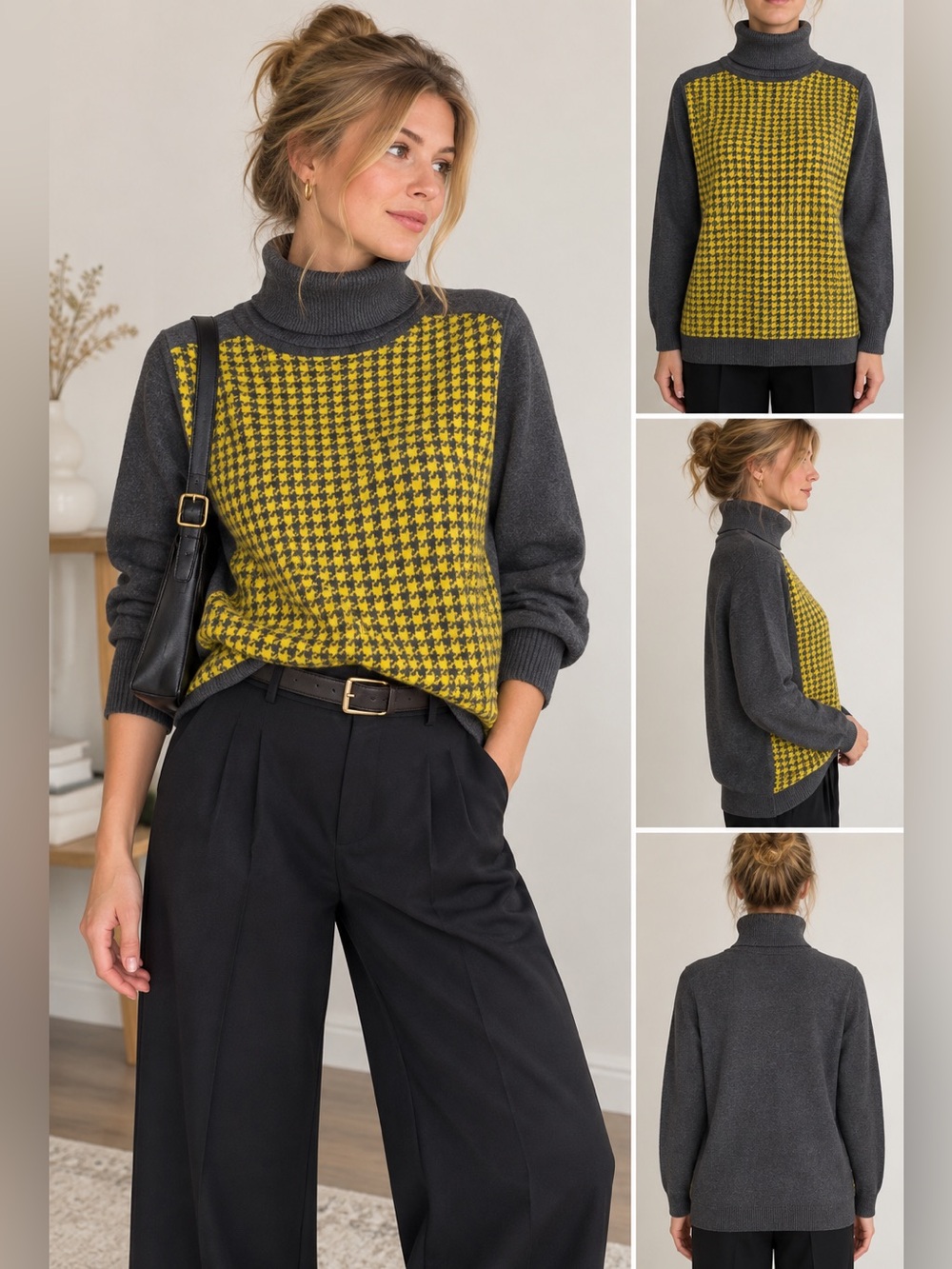 Liz Claiborne Houndstooth Turtleneck Sweater | Cozy Retro Fall Vibes